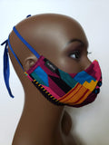 Ebo: Tie Back Filter Pocket Pink Kente Inspired Face Mask
