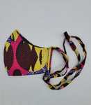 Komla II: Pink Purple Yellow Circles Combo Tie Back and Adjustable Ear Loop Filter Pocket  Face Mask