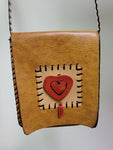 *Bona: Brown Leather Shoulder Bag with Red Heart