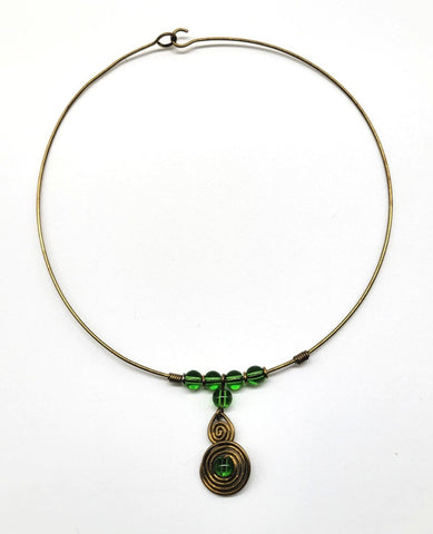 Seka: Green Bead and Brass Necklace