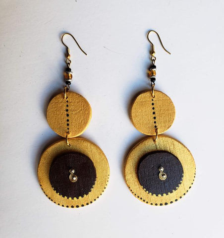 Spiwe - Black and Gold Wooden Earrings