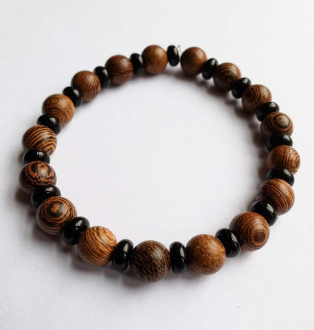 Mazaa - Onyx Stone and Wooden Beads Bracelet