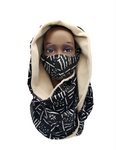 Aminanta VI: Extra Bulky Unisex Mud Cloth Print Fleece Scarf and Face Mask Set