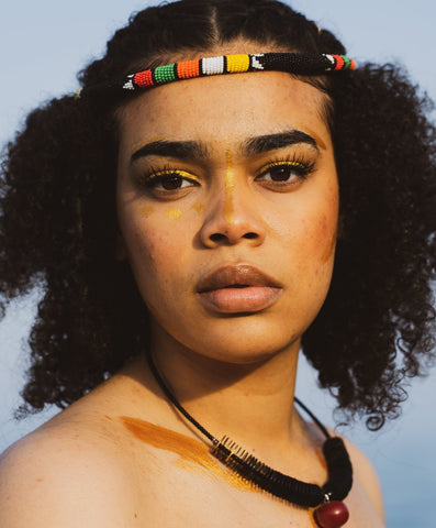 Thandiswe: Thin button back Zulu Beaded Headband/Necklace