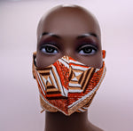 Yaw I: Turquoise, Gold and Brown Combo Tie Back and Adjustable Ear Loop Filter Pocket  Face Mask