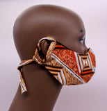 Yaw I: Turquoise, Gold and Brown Combo Tie Back and Adjustable Ear Loop Filter Pocket  Face Mask