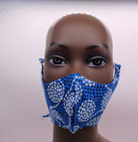 Komla I: Blue Floral Combo Tie Back and Adjustable Ear Loop Filter Pocket  Face Mask
