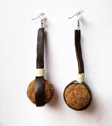 Fezeka - Leather and Sycamore Ball Earrings
