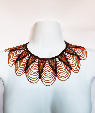 Ngoni: Orange and Brown Flower Necklace with Bracelet
