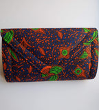 Cheneso: Dark Blue and Orange African Print Clutch Bag