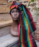 *Doek II: Brown, Red Yellow and Green Zig Zag Wax Head Wrap