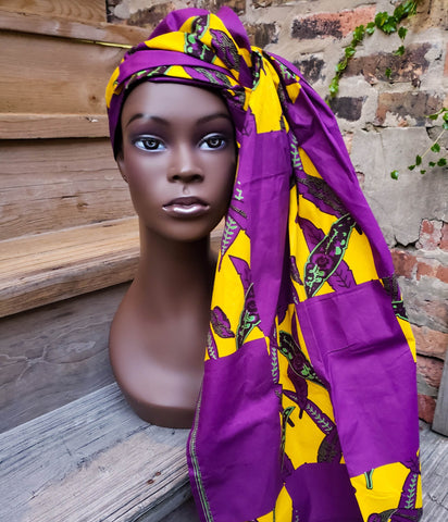 *Gele III: Purple and Yellow African Print Head Wrap