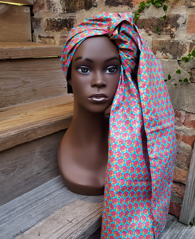 *Doek: Pink, Yellow and Turquoise Wax African Head Wrap