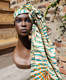 *Doek: Cream and Bright Colored Wax African Print Head Wrap