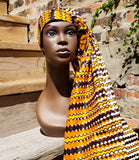 Doek: Orange African Print Wax Head Wrap
