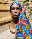 Chichewa: African Print Wax Blue Square Head Wrap