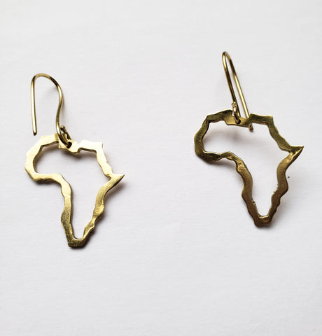 Khanyi: Brass Africa Map Hook Earrings