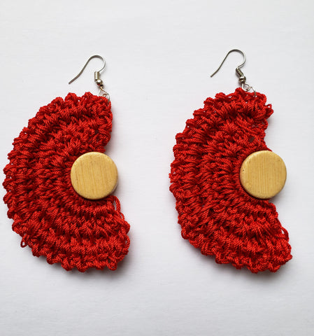 Sarudzai - Red Crochet Half Moon Earrings