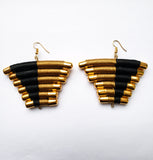 Ndwiga- Black/White and Gold Thread and Brass Triangle Earrings