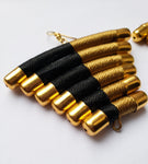 Ndwiga- Black/White and Gold Thread and Brass Triangle Earrings