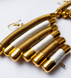 Mukota - Black/White and Gold Bead and Thread Earrings