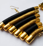 Mukota - Black/White and Gold Bead and Thread Earrings