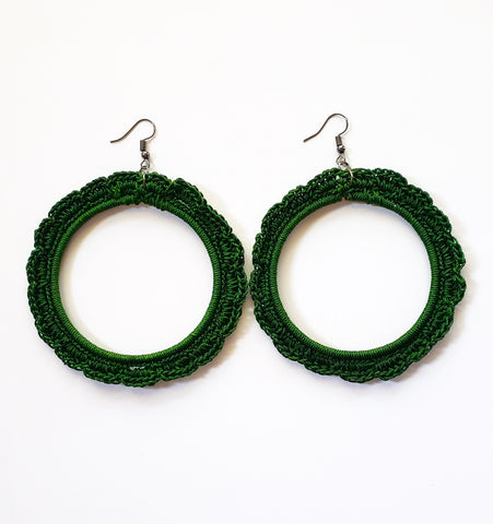 Takunda- Bottle Green Crochet Hoop Earrings
