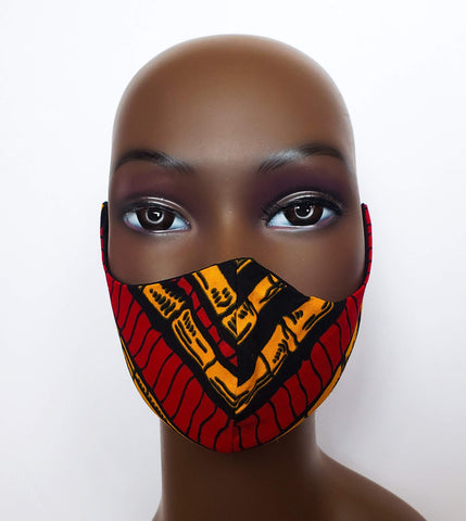 Kuuku: Elastic Ear Loop Red Yellow and Black Face Mask