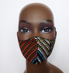 Kanai: Combo Tie Back and Adjustable Ear Loop Filter Pocket Multicolor African Print Face Mask