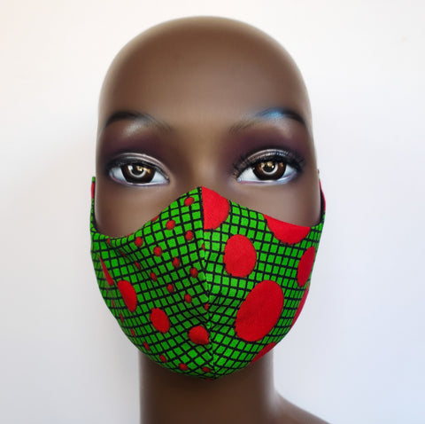 Jama: Elastic Ear Loop Green and Red Polka Dot Face Mask