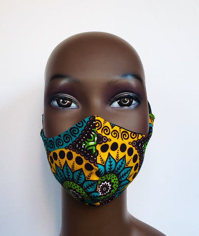 Kabelah: Tie Back Filter Pocket Paisley African Print  Face Mas