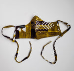Yoofi: Kid's Combo Tie Back and Adjustable Ear Loop Filter Pocket Brown Gold and White African Print Face Mask