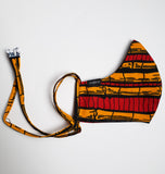 Kuuku: Combo Tie Back and Adjustable Ear Loop Filter Pocket Black Yellow and Red African Print Face Mask