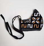 Kwamina: Kids Combo Tie Back and Adjustable Ear Loop Filter Pocket Black White and Tan African Print Face Mask