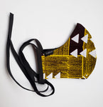 Yoofi: Combo Tie Back and Adjustable Ear Loop Filter Pocket Brown Gold and White African Print Face Mask