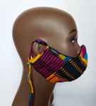 Ebo: Combo Tie Back and Adjustable Ear Loop Filter Pocket Pink Kente Inspired Face Mask