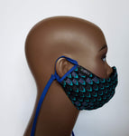 Fifi : Combo Tie Back and Adjustable Ear Loop Filter Pocket Blue and Black African Print Face Mask