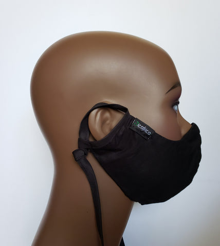Joojo: Combo Tie Back and Adjustable Ear Loop Filter Pocket Black Face Mask