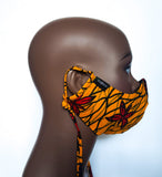 Abeiku: Combo Tie Back and Adjustable Ear Loop Filter Pocket Yellow and Red Butterfly Face Mask