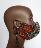 Kanai: Combo Tie Back and Adjustable Ear Loop Filter Pocket Multicolor African Print Face Mask