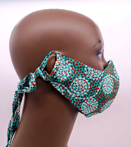 Komla II: Green Floral Combo Tie Back and Adjustable Ear Loop Filter Pocket  Face Mask