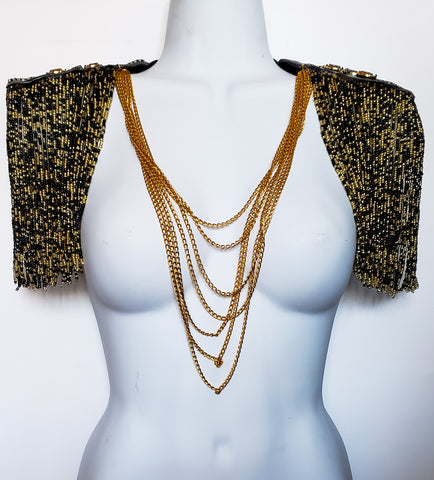 Zawadi: Black and Gold Bead and Chain Shoulder Jewelry