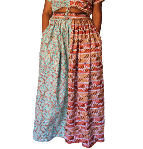 Yaw – Turquoise, Gold and Blue African Print Maxi Skirt