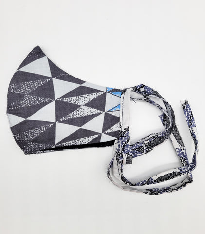 Komla I:  Grey Geometric Print Combo Tie Back and Adjustable Ear Loop Filter Pocket  Face Mask