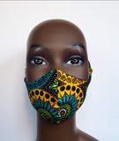 Kabelah: Elastic Ear Loop Paisley Print Turquoise and Yellow Face Mask