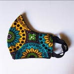Kabelah: Elastic Ear Loop Paisley Print Turquoise and Yellow Face Mask
