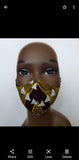 Yoofi: Kid's Tie Back Filter Pocket Brown Gold and White African Print Face Mask