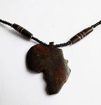 *Kione: Unisex Beaded Necklace with Wooden Africa Pendant