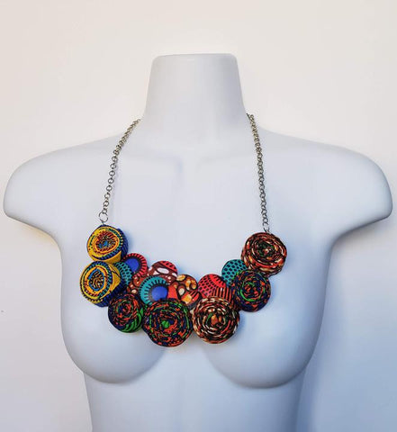Cheneso: Button and Rosette African Print Necklace
